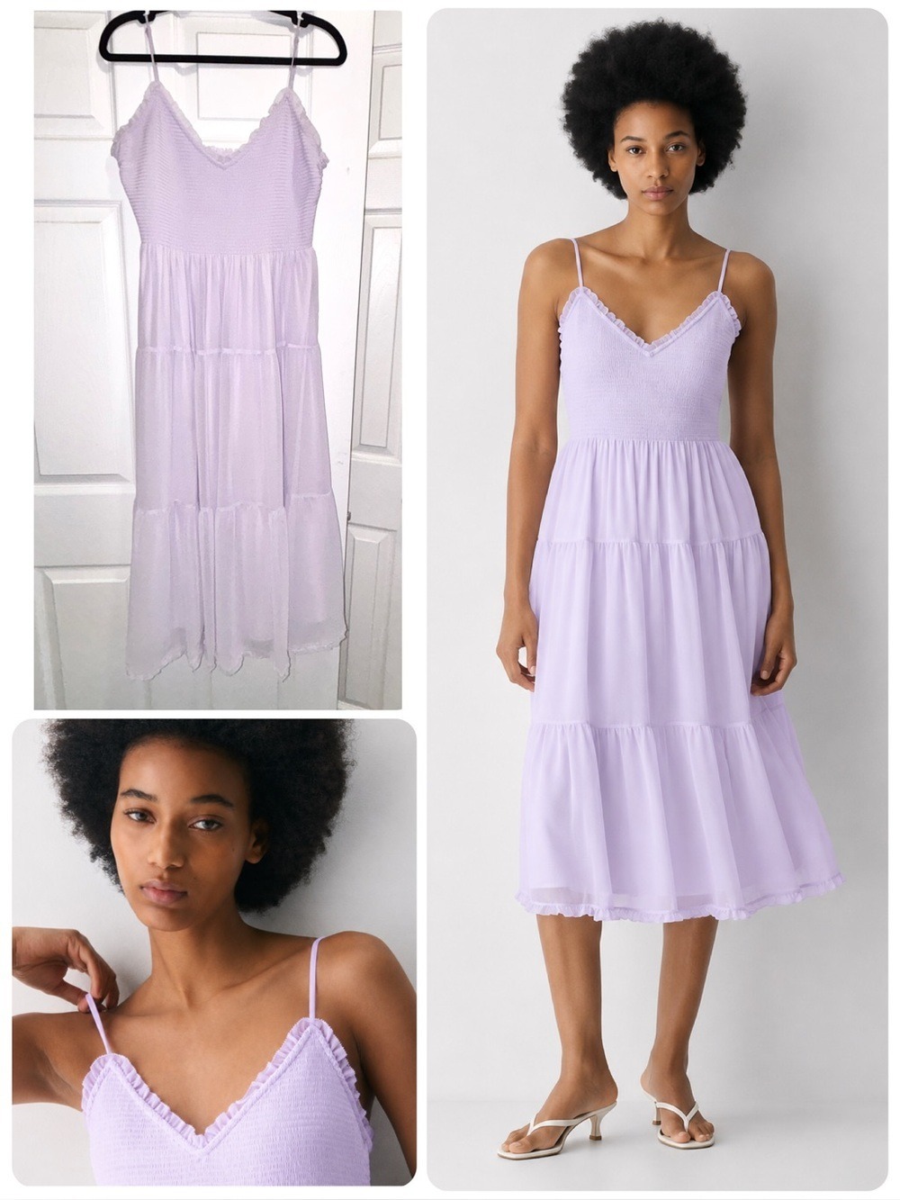 Aritzia Wilfred Tuberose Dress Chiffon Tiered Midi Field Lavender Size Large